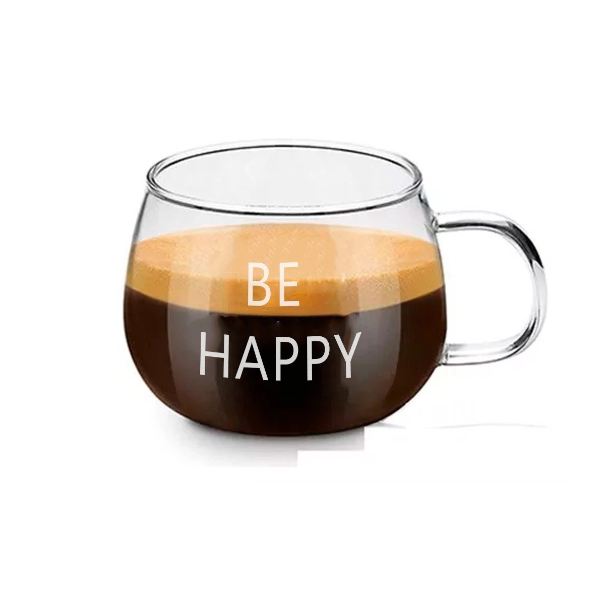 PACK6 VASO VIDRIO TRANSPARENTE 350 ML CON FRASE BE HAPPY MODERNA Y+REGALO STICKER - 2
