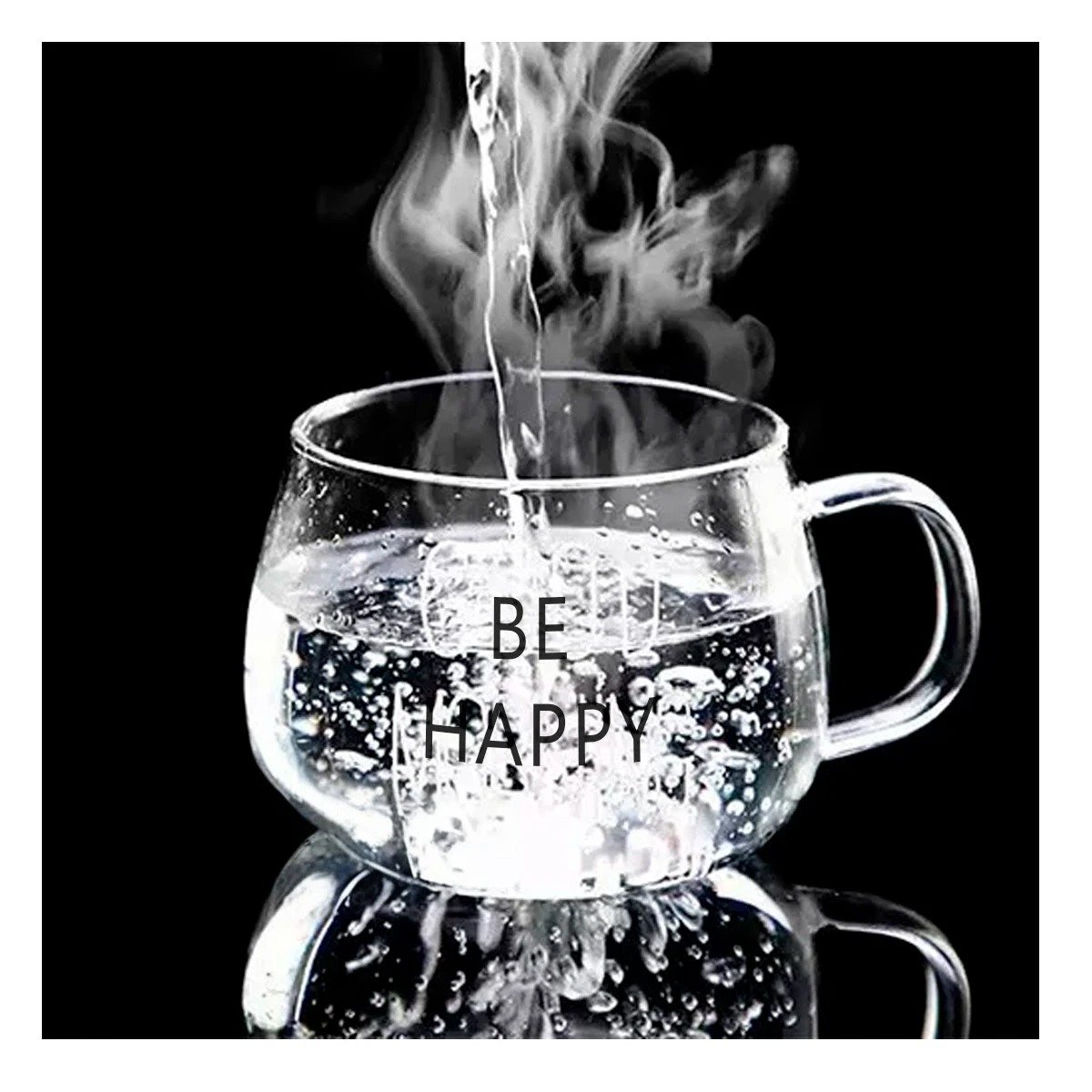 PACK6 VASO VIDRIO TRANSPARENTE 350 ML CON FRASE BE HAPPY MODERNA Y+REGALO STICKER - 5