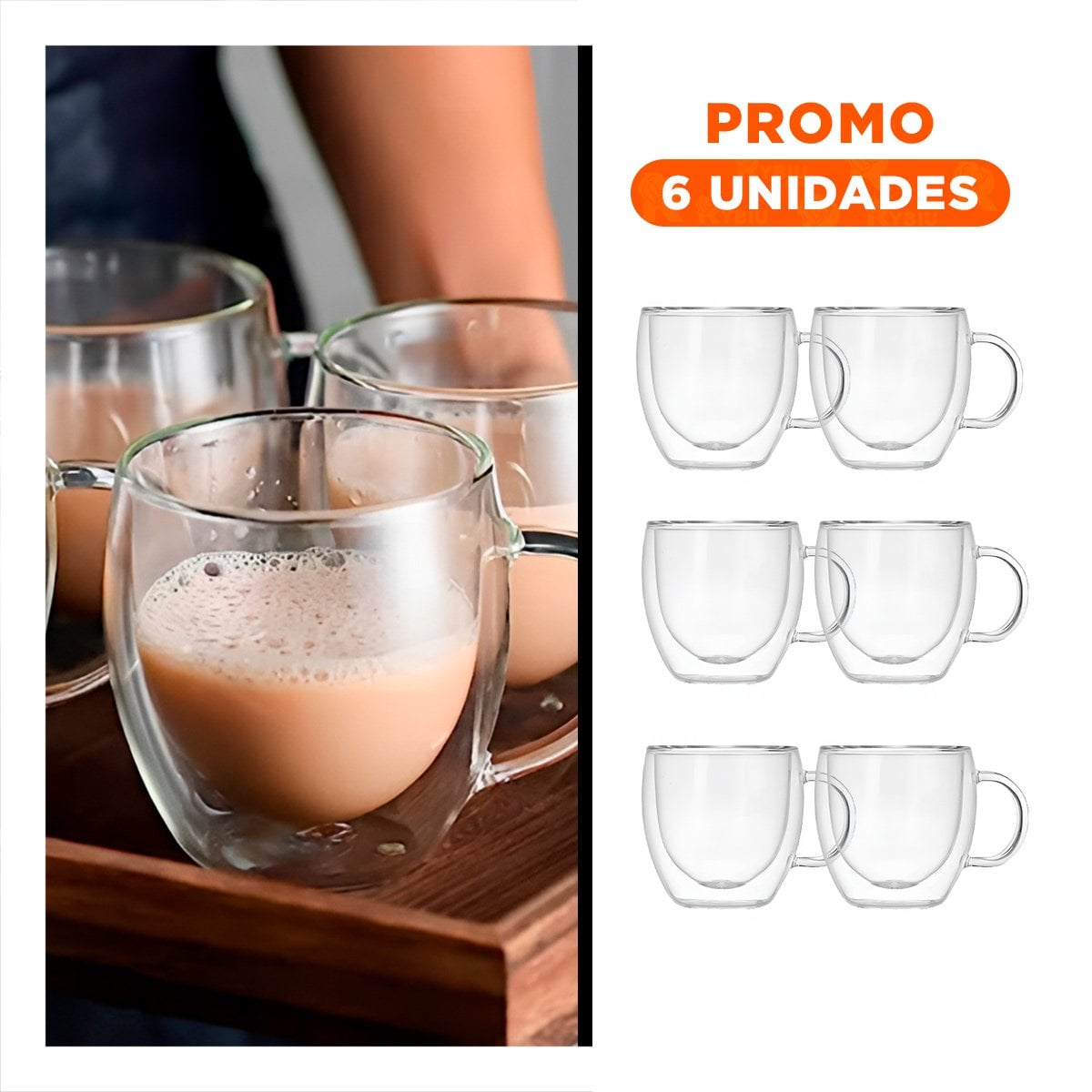 PACK6 VASO CON ESPRESSO DOBLE CAPA 100 ML EN COLOR TRANSPARENTE ASA CIRCULAR Y+REGALO STICKER - 1