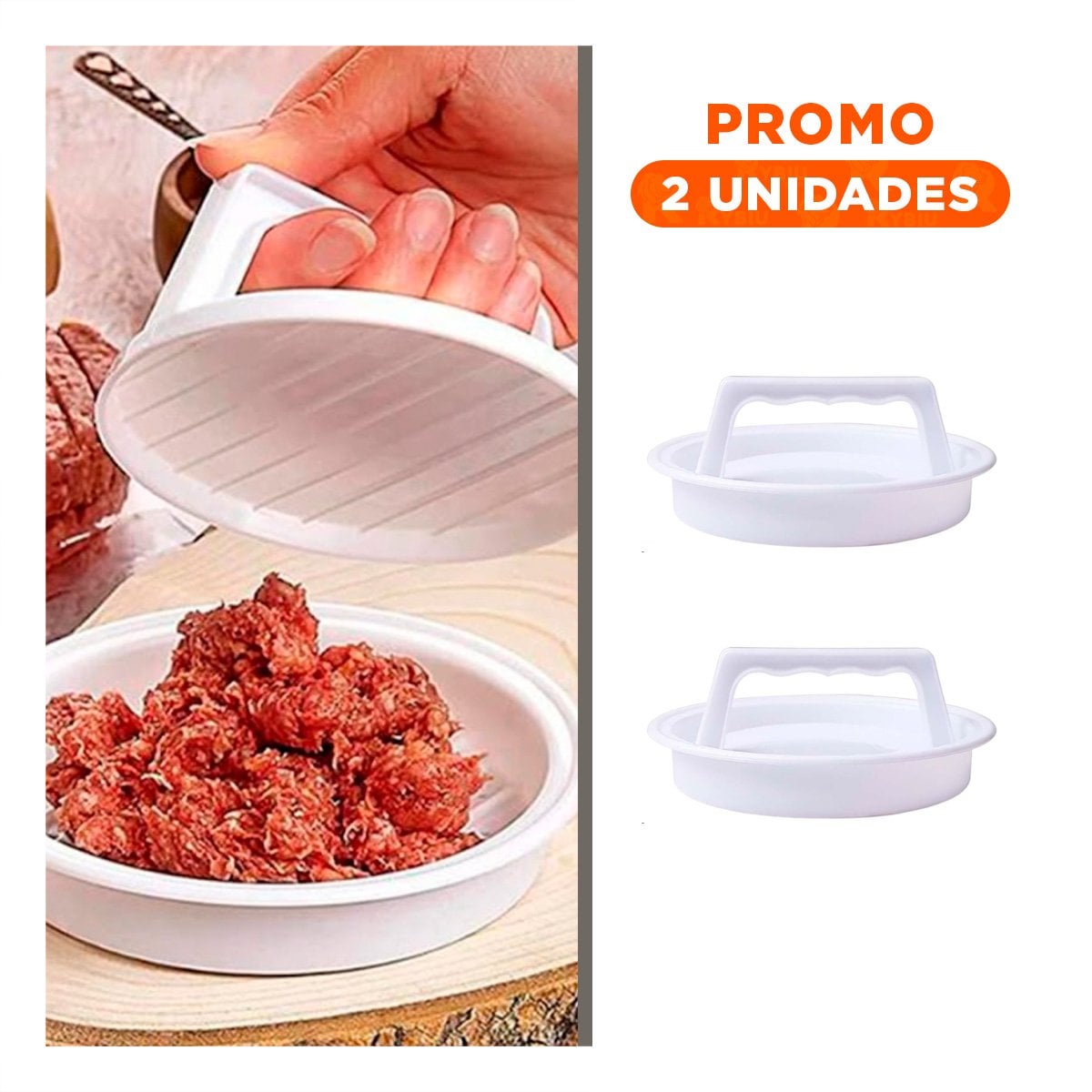 PACK2 FORMADOR PRACTICO PARA HAMBURGUESA DE 13,1CM COLOR BLANCO ABS Y+REGALO STICKER - 1