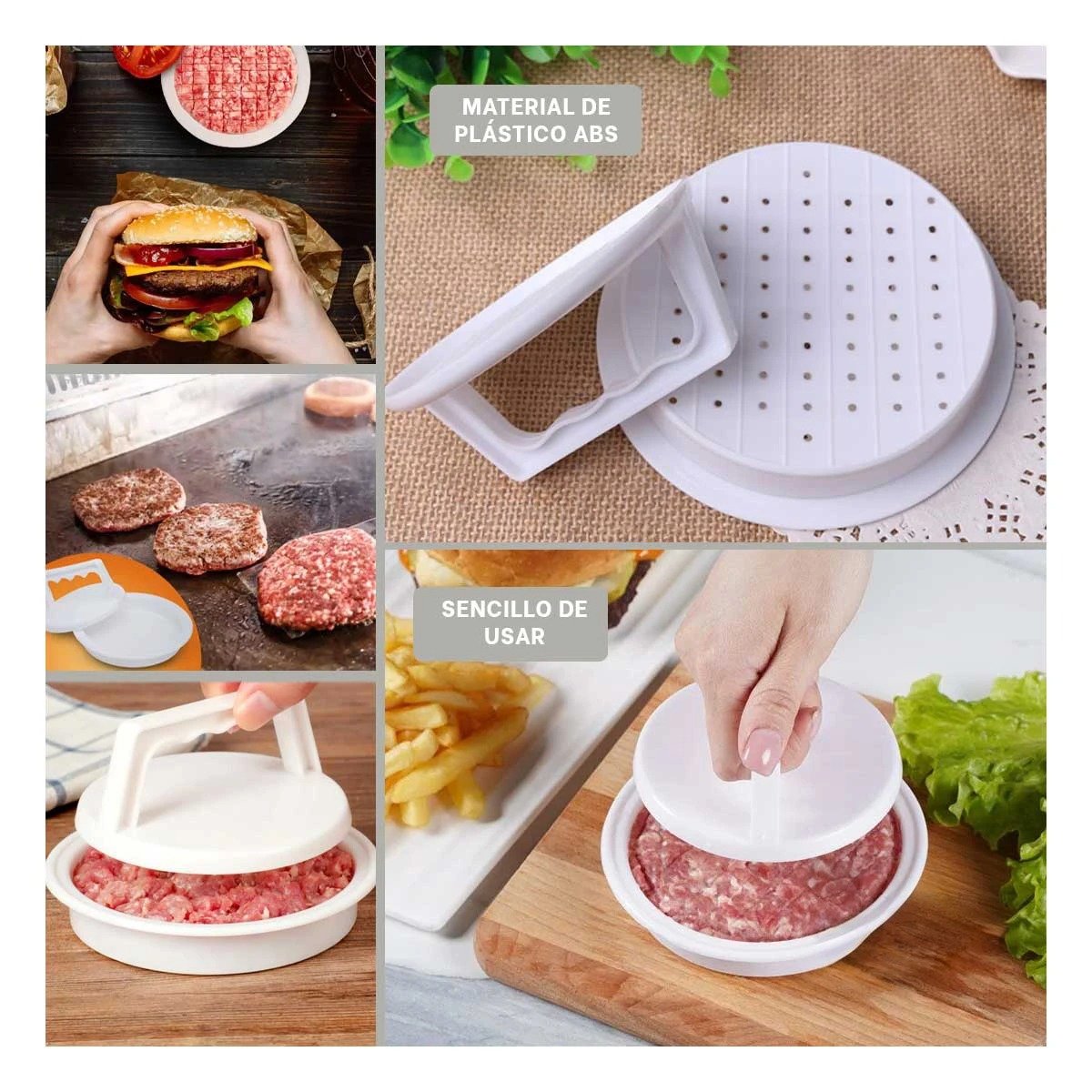 MOLDE PARA HAMBURGUESA EN ABS DE 13,1CM COLOR BLANCO PARA PREPARACION UNIFORME Y+PAPEL REGALO - 3