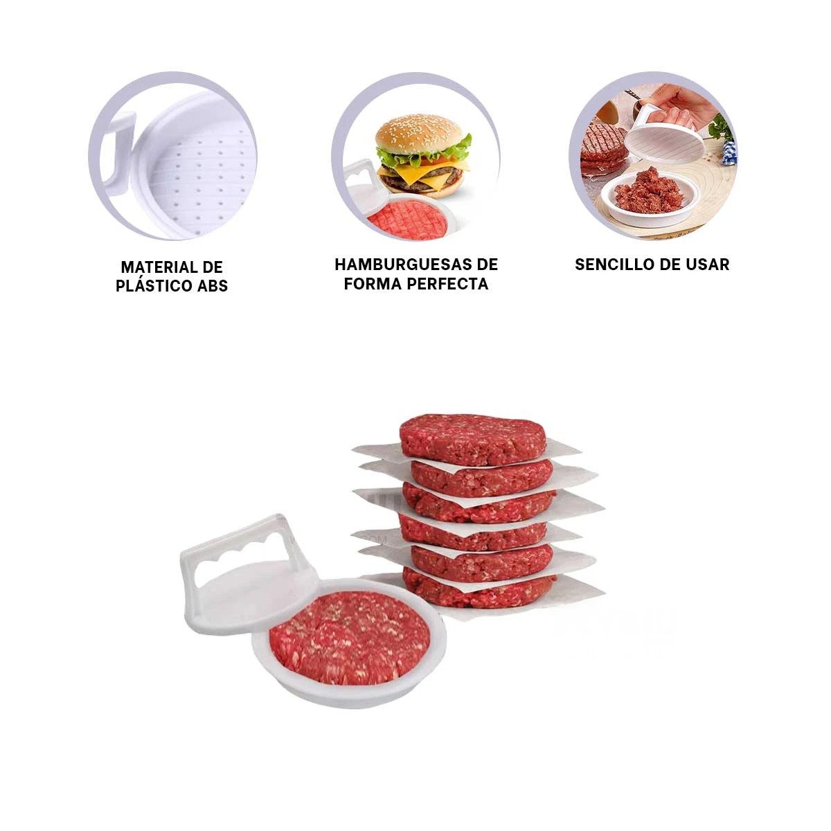 MOLDE PARA HAMBURGUESA EN ABS DE 13,1CM COLOR BLANCO PARA PREPARACION UNIFORME Y+PAPEL REGALO - 5