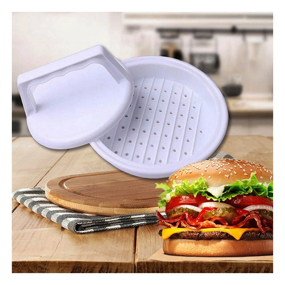 PACK2 FORMADOR DE COCINA PARA HAMBURGUESA COLOR BLANCO ABS MEDIDA 13,1CM - 3