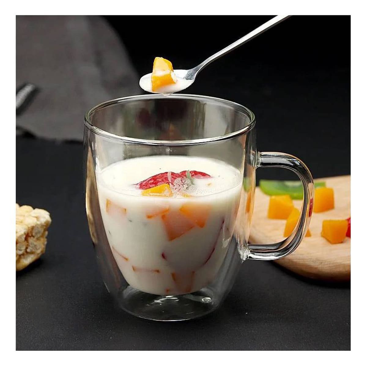 TAZA DOBLE CAPA 320 MILILITROS CON VIDRIO TRANSPARENTE TOQUE DECORATIVO Y+LIGAS REGALO - 3