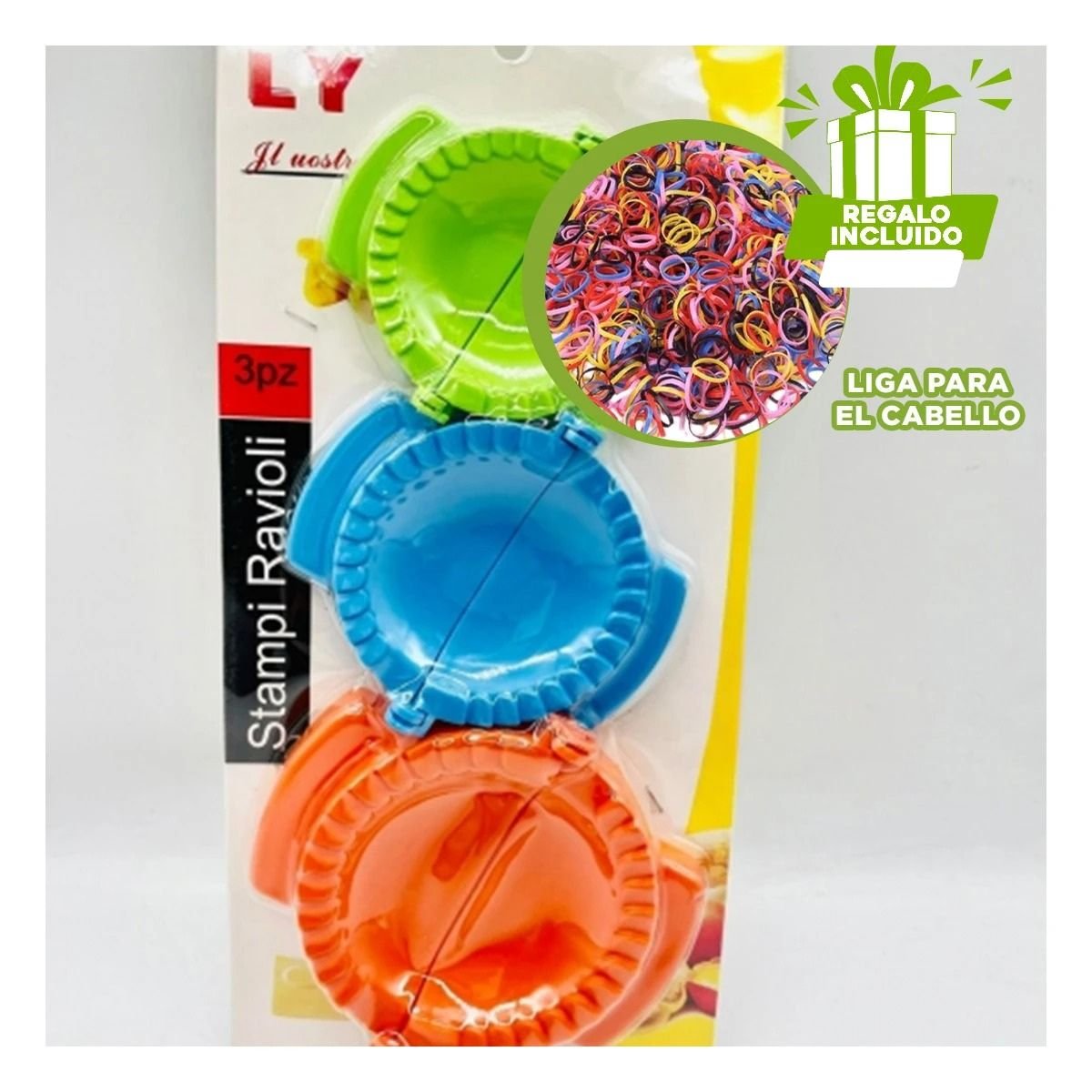 SET EN PLASTICO PARA EMPANADAS 3 DIMENSIONES ACABADO MULTICOLOR Y+LIGAS REGALO - 2