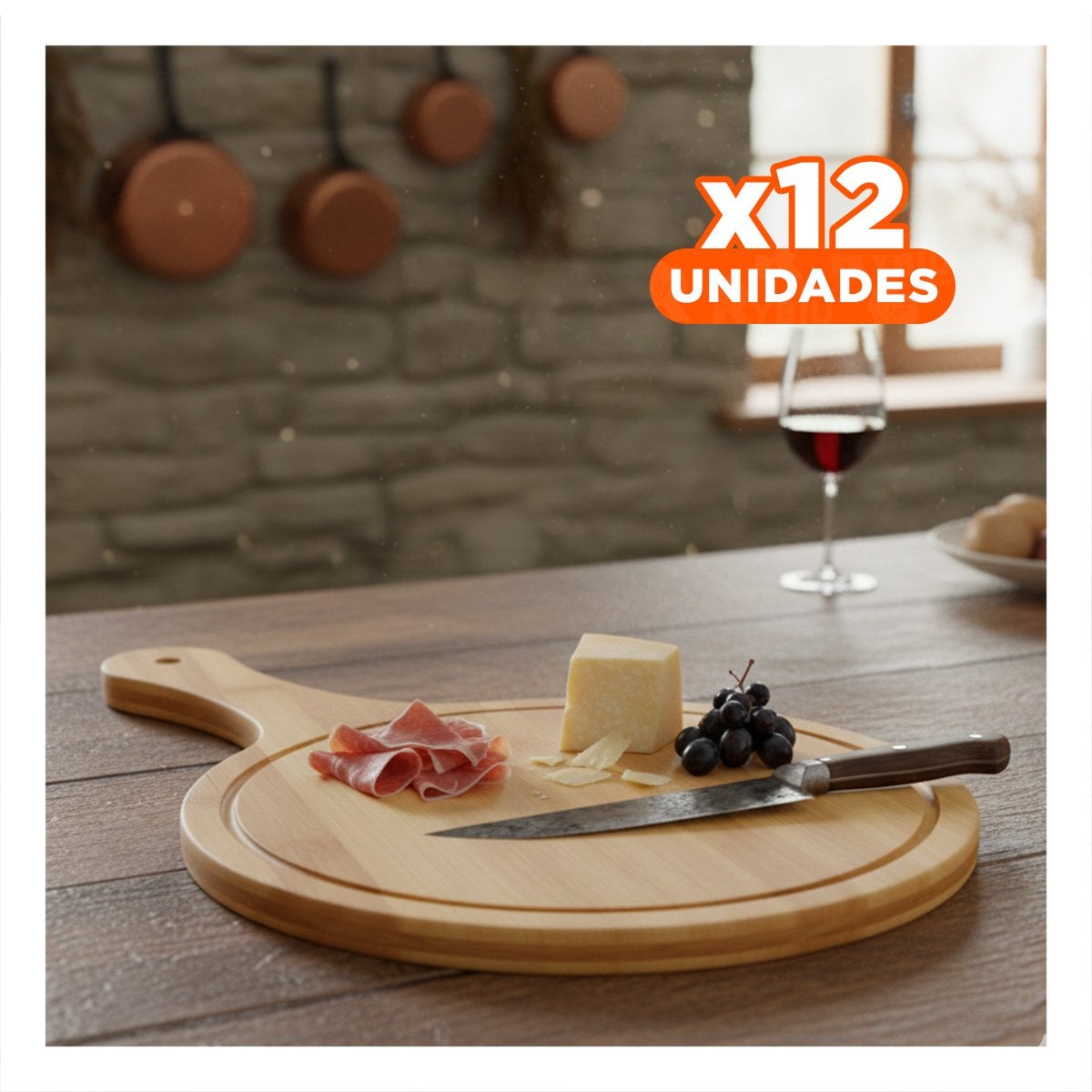 PACK12 ARTICULO DE MADERA REDONDO CON MANGO ELEGANTE PARA BUFFET 32X20CM YREGALO STICKER - 1