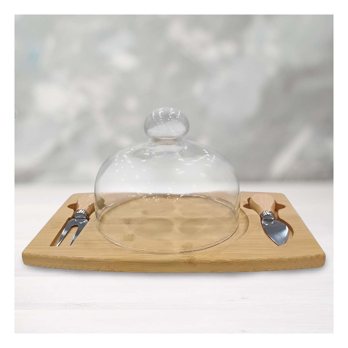 PACK2 BASE DE MADERA CON DOME DE VIDRIO PENSADA PARA APERITIVOS Y QUESOS MADERA - 5