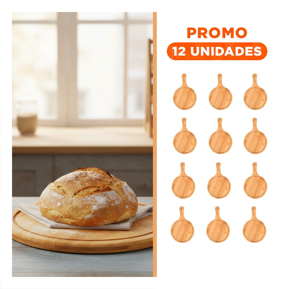 PACK12 BASE DE MADERA FUNCIONAL CON MANGO PARA APERITIVOS Y FRUTAS 32X20CM - 1
