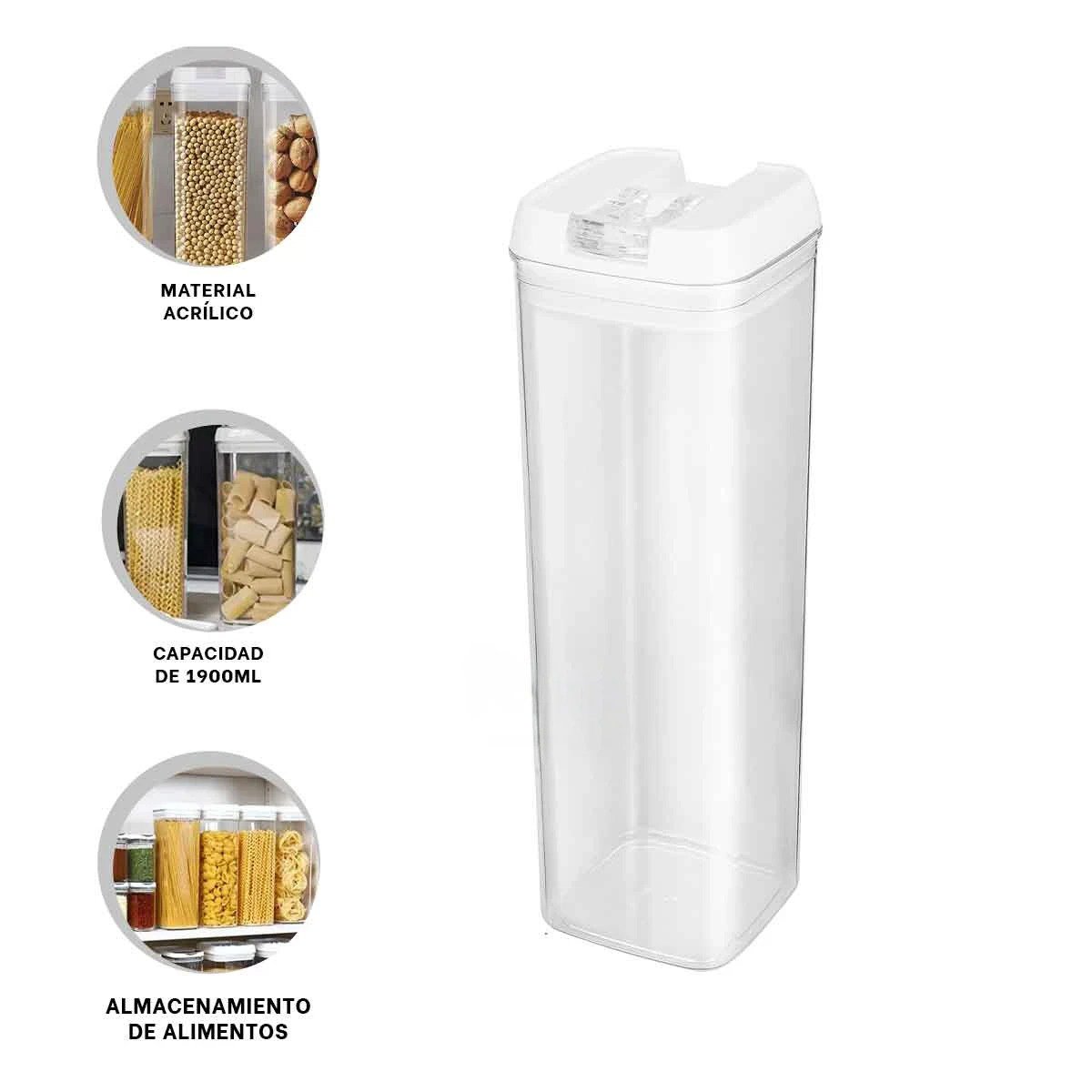 FRASCO ACRILICO PARA SNACKS Y CONDIMENTOS TAPA BLANCA 1900ML Y+POST IT - 5
