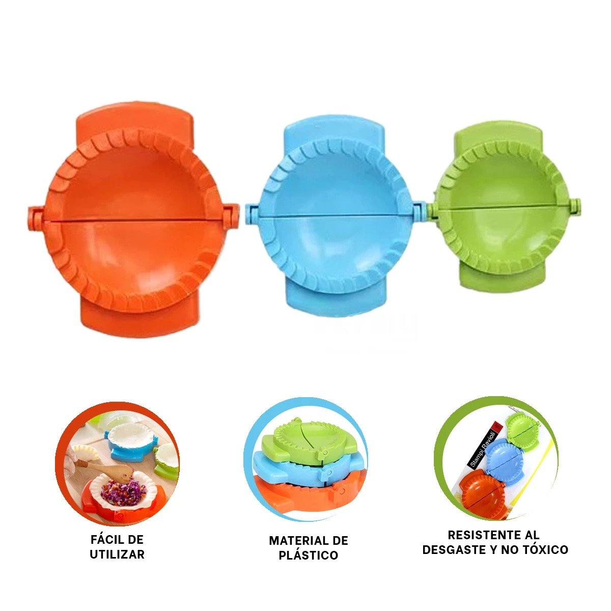 SET DE 3 MOLDES EN PLASTICO MULTICOLOR PARA EMPANADAS CASERAS Y+PAPEL REGALO - 5