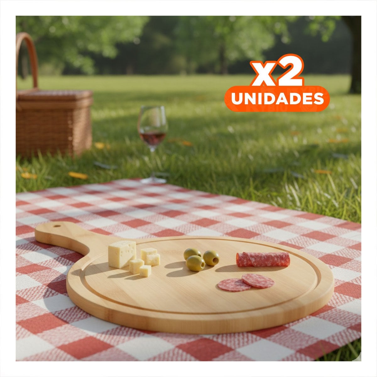 PACK2 PLACA DE MADERA REDONDA CON MANGO PARA SERVIR TAPAS Y POSTRES 32X20CM YPAPEL REGALO - 1