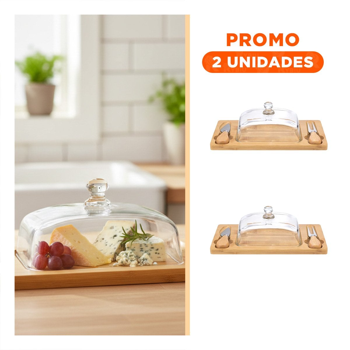 PACK2 PLACA DE MADERA DECORATIVA CON TAPA DE VIDRIO Y DOS UTENSILIOS MADERA YREGALO STICKER - 1