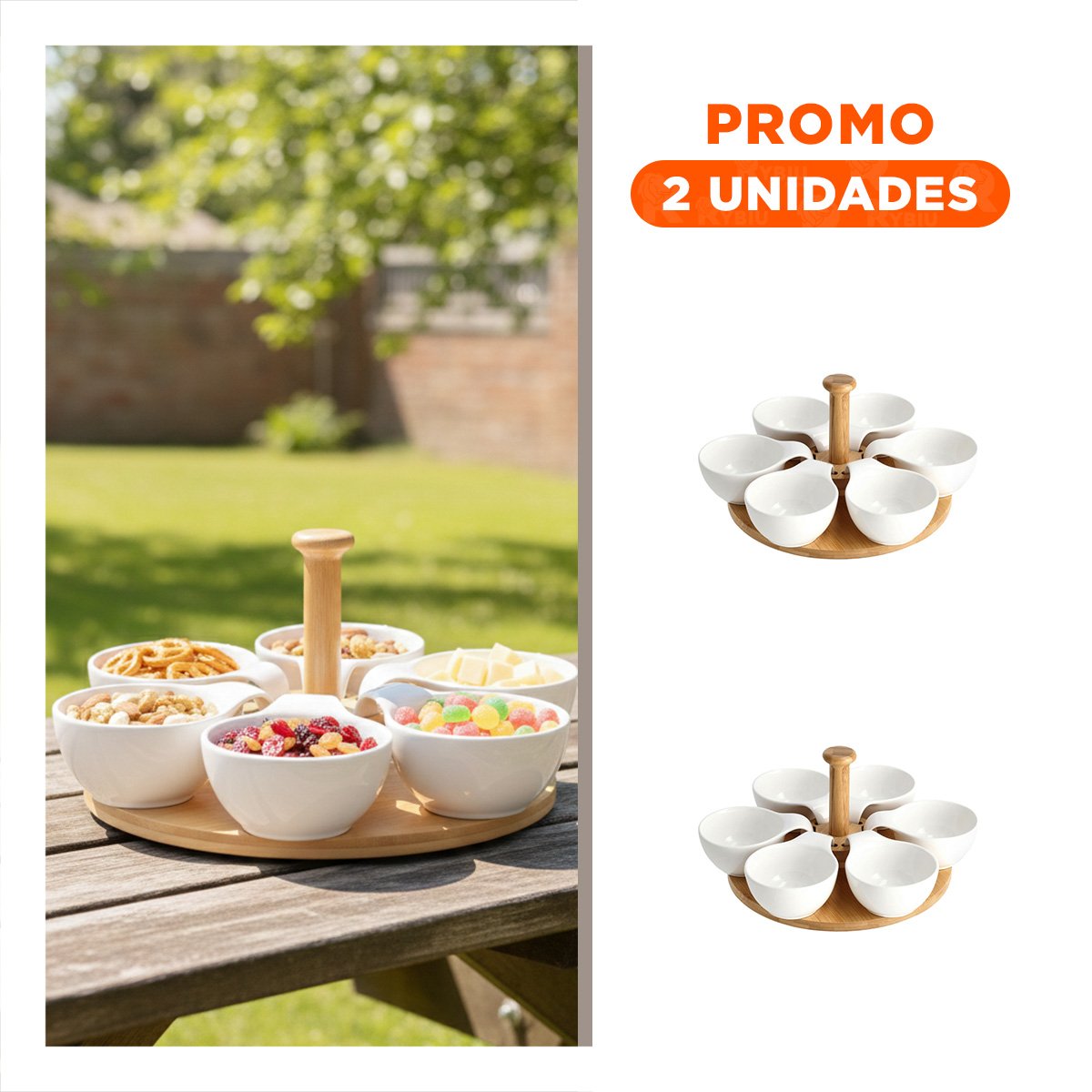 PACK2 PLATO GIRATORIO DE 6 BOWLS PARA DECORACION Y COMIDAS FAMILIARES YREGALO STICKER - 1