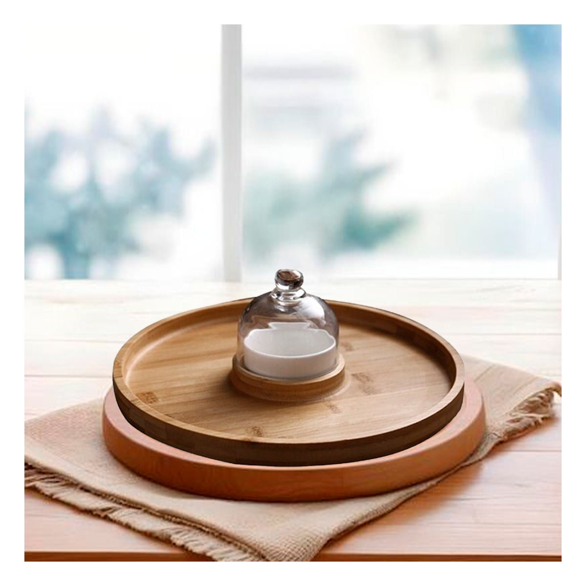 PACK4 PLATO RUSTICO CON MINI CUPULA Y BOWL EN MADERA PARA USO DIARIO YPAPEL REGALO - 2