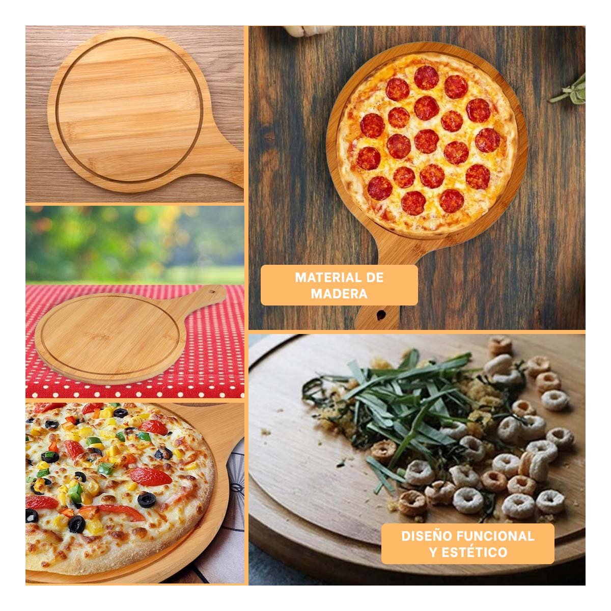 PACK4 BASE DE MADERA CIRCULAR CON MANGO PARA SERVIR TAPAS Y POSTRES 32X20CM YREGALO STICKER - 2