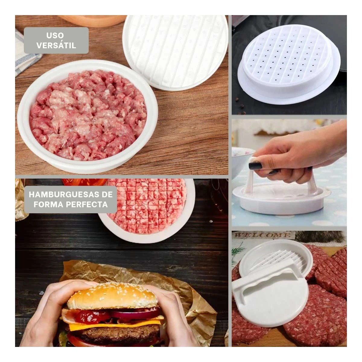 MOLDE COMPACTO PARA HAMBURGUESA DE ABS EN COLOR BLANCO CON MEDIDA 13,1CM Y+LIGAS REGALO - 1