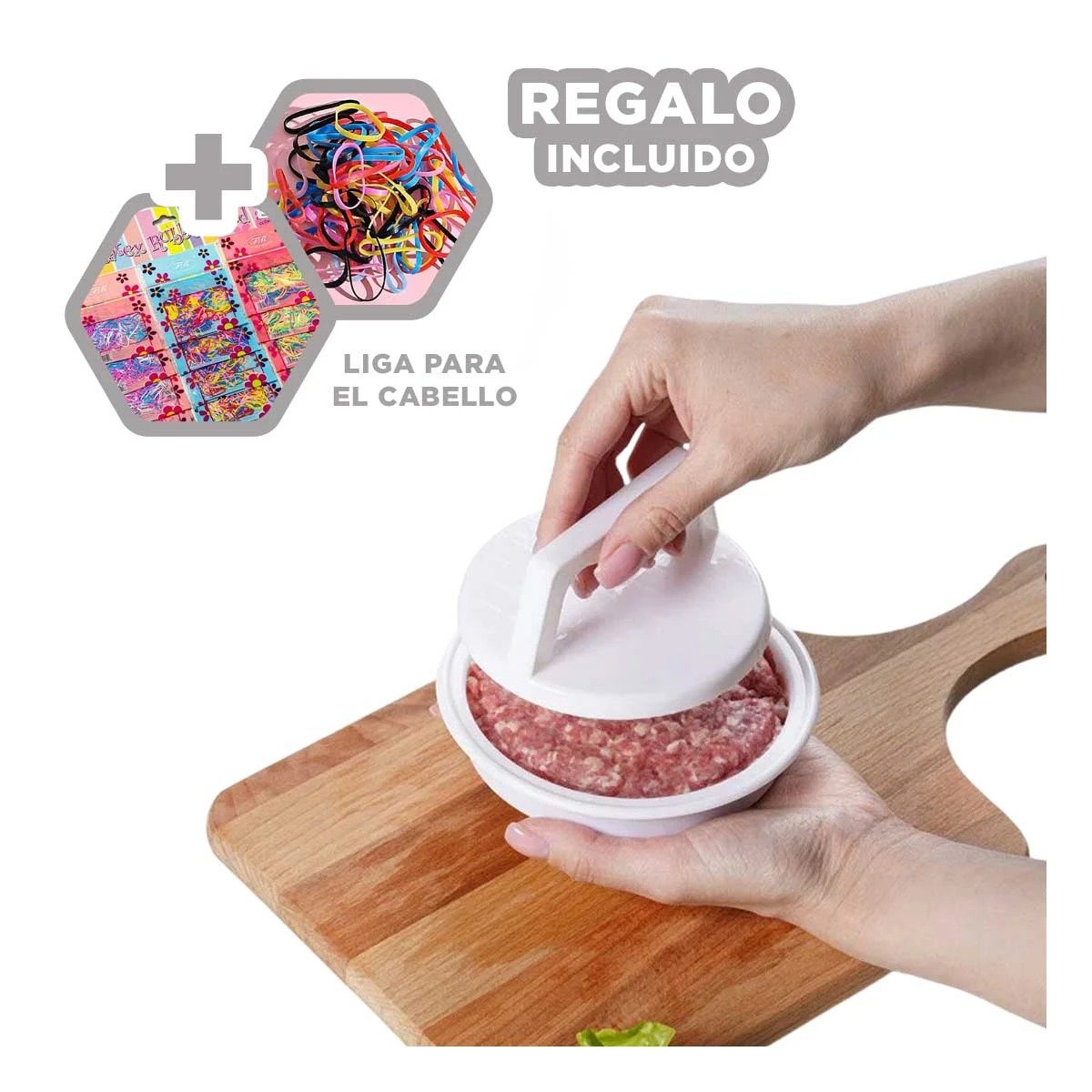 MOLDE COMPACTO PARA HAMBURGUESA DE ABS EN COLOR BLANCO CON MEDIDA 13,1CM Y+LIGAS REGALO - 2