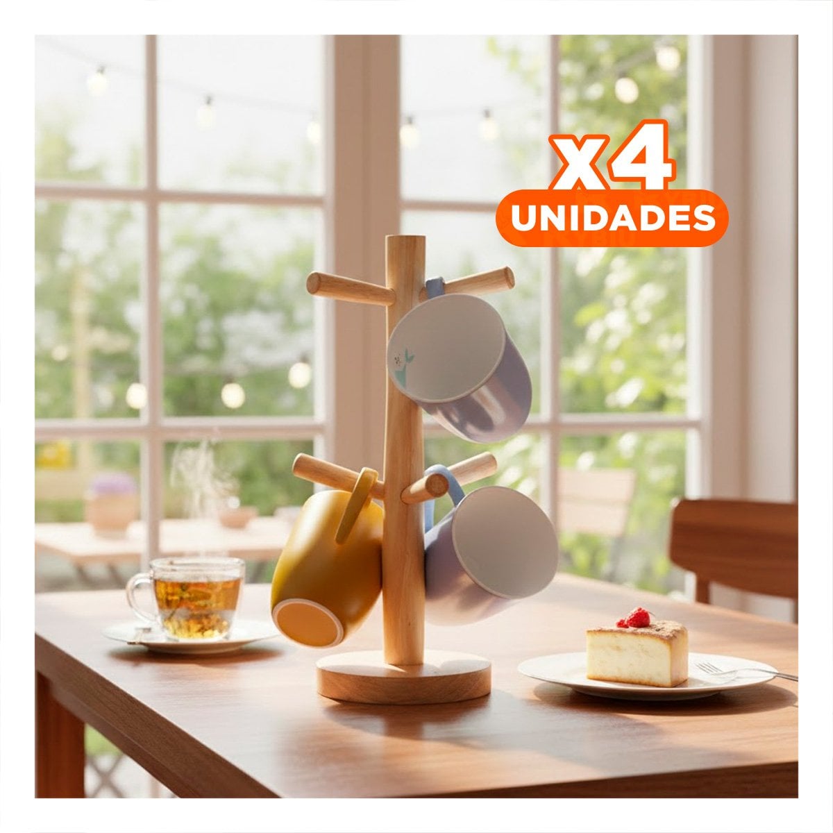 PACK4 PORTA TAZAS DE MADERA CON DISEÑO COMPACTO PARA 6 PIEZAS YPAPEL REGALO - 1