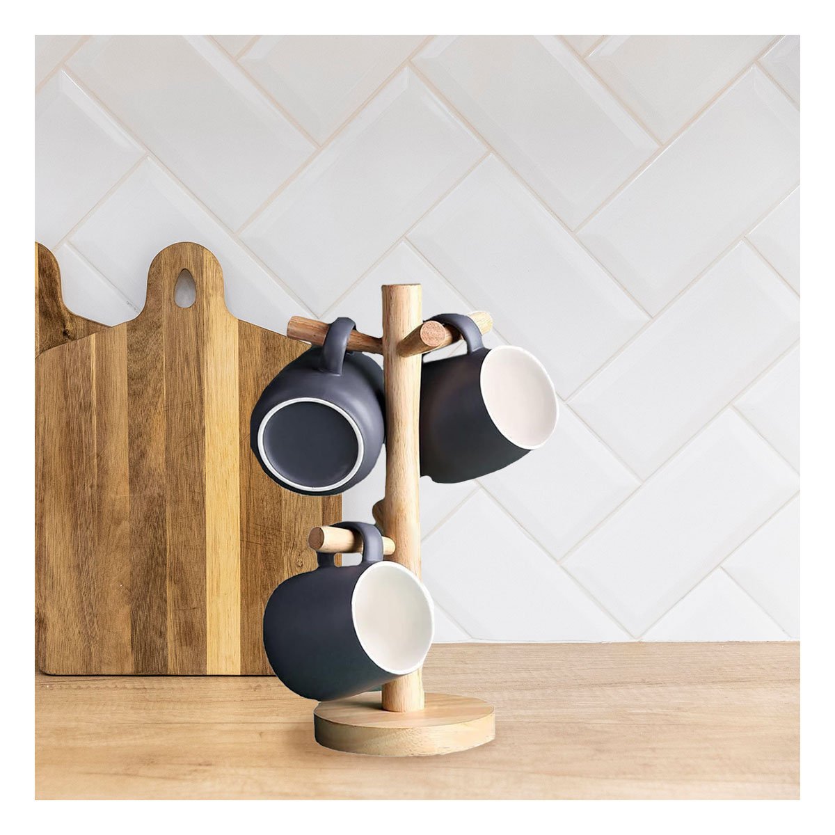 PACK4 PORTA TAZAS DE MADERA CON DISEÑO COMPACTO PARA 6 PIEZAS YPAPEL REGALO - 2