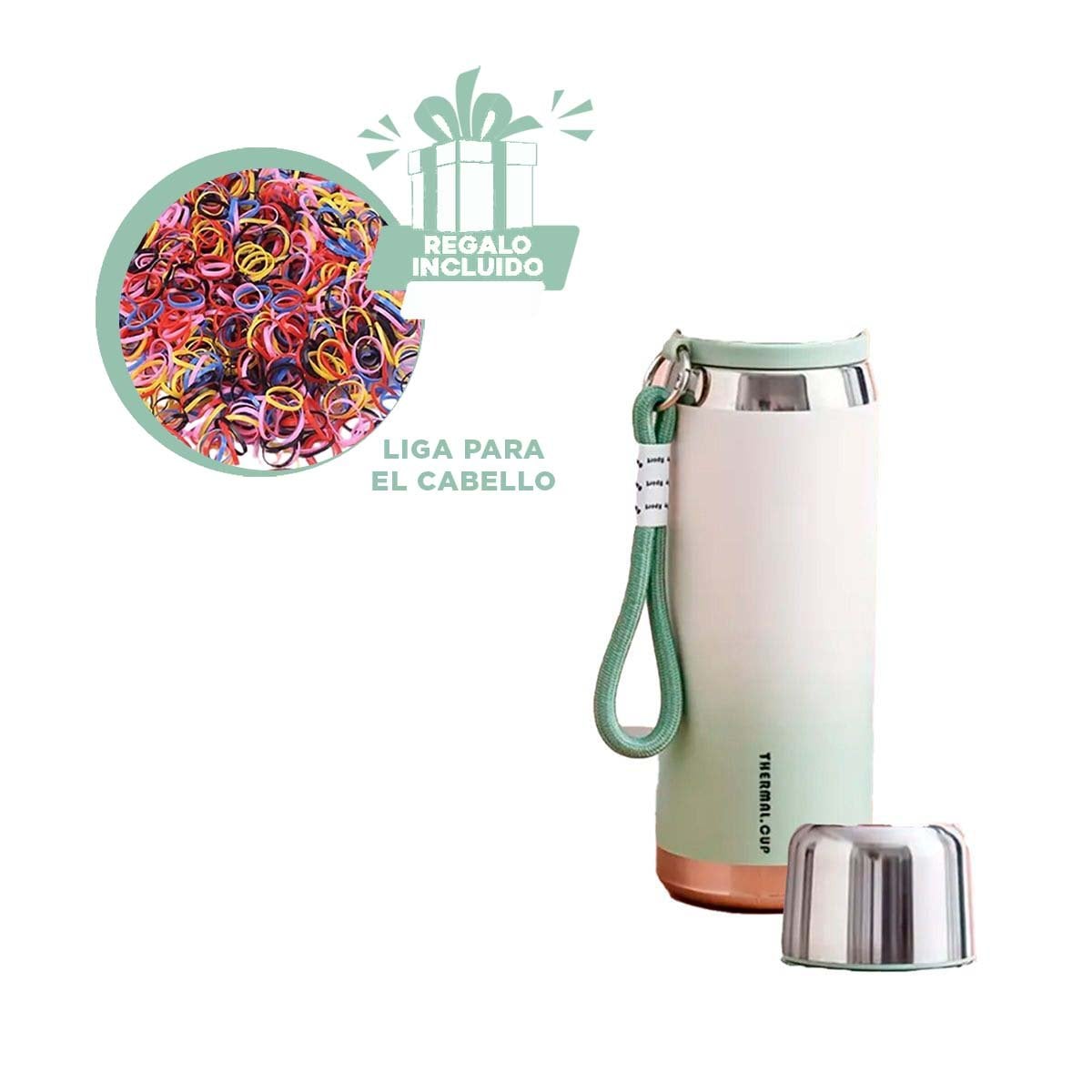 TERMO DEGRADADO VERDE AGUA 800ML CON TAPA SEGURA PARA CAFÉ TÉ Y BEBIDAS FRÍAS Y+LIGAS REGALO - 2