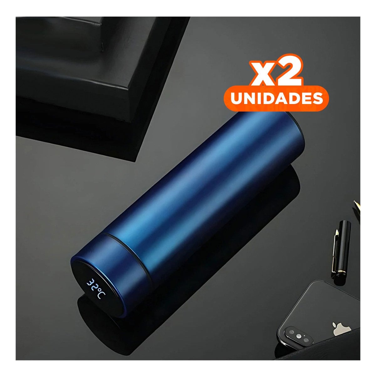 PACK2 TERMO DIGITAL MODERNO 500 ML CON FILTRO DE TE PARA CAFE Y TE AZUL - 1