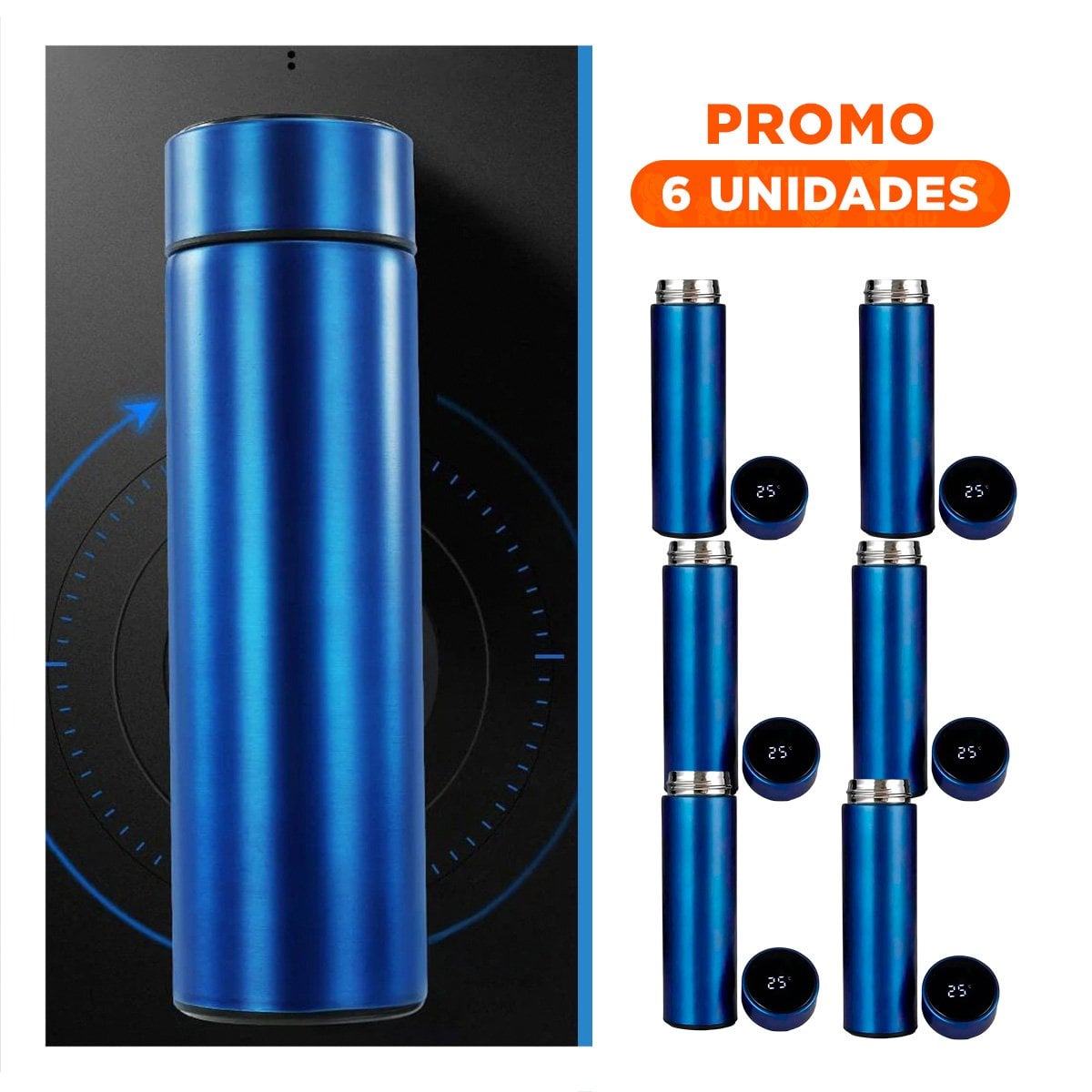 PACK6 RECIPIENTE DIGITAL SEGURO 500 ML CON FILTRO DE TE PARA HOGAR AZUL Y+REGALO STICKER - 1