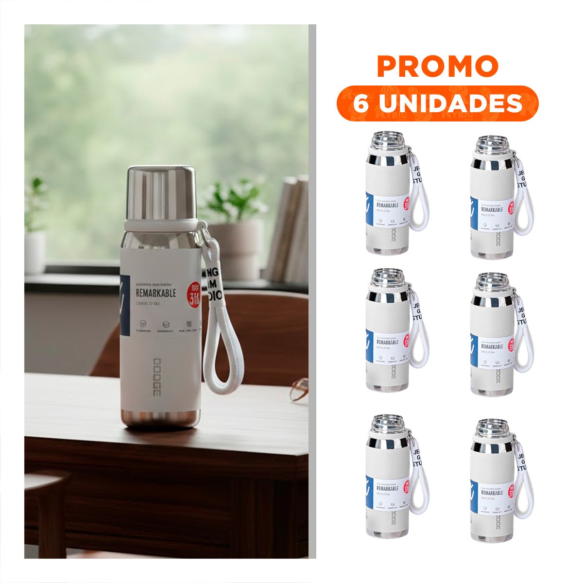 PACK6 FRASCO BLANCO 500ML CON TAPA SEGURA PARA CAFÉ TÉ Y BEBIDAS CALIENTES Y+REGALO STICKER - 1