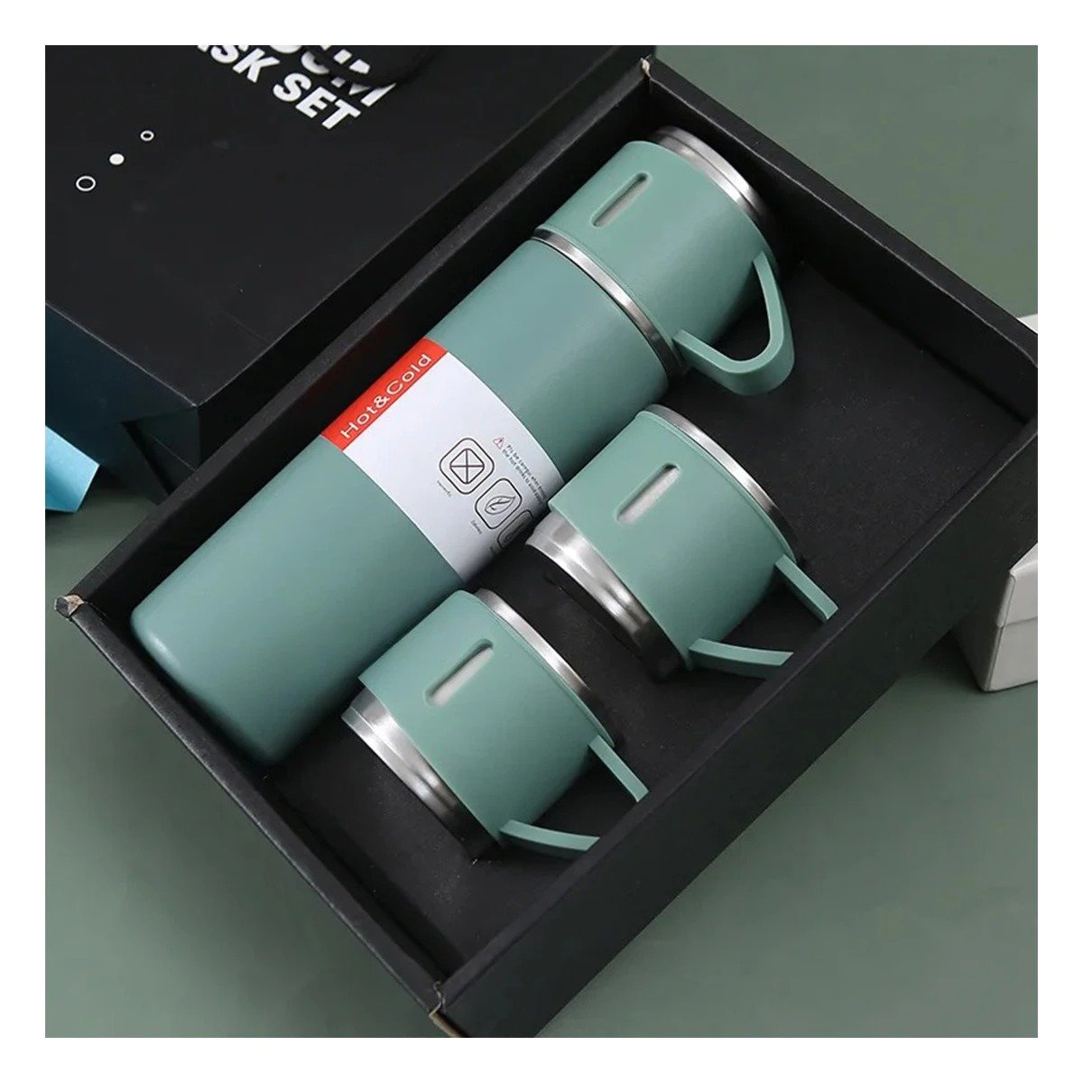 PACK4 VASO PORTATIL INDIVIDUAL CON DOS TAZAS PARA TRABAJO VERDE Y+PAPEL REGALO - 2