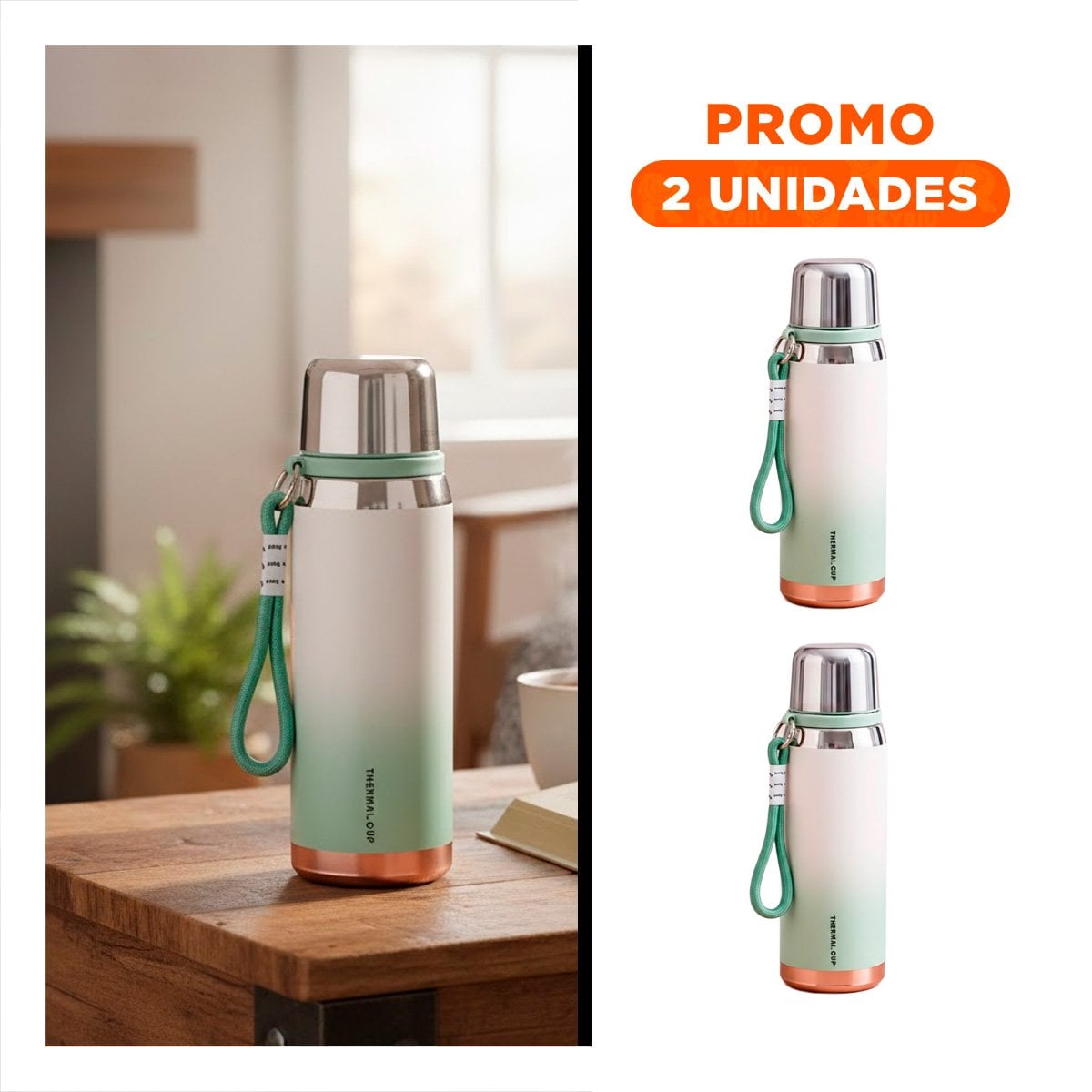 PACK2 RECIPIENTE TÉRMICO DEGRADADO VERDE AGUA 800ML USO DIARIO OFICINA HOGAR Y+REGALO STICKER - 1