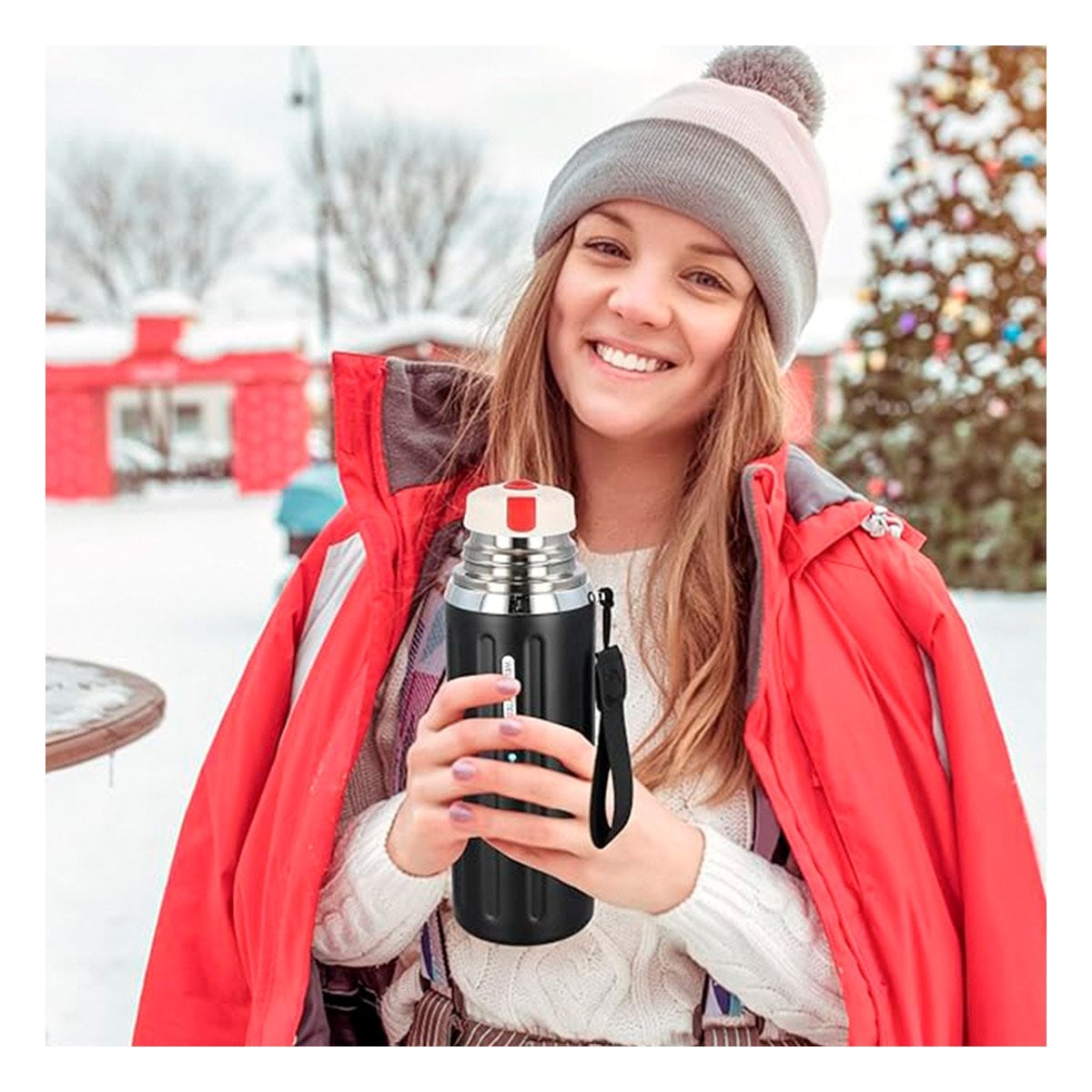 TERMO 800ML NEGRO CON TAPA HERMETICA Y DISEÑO MODERNO PARA OFICINA Y HOGAR YPAPEL REGALO - 1
