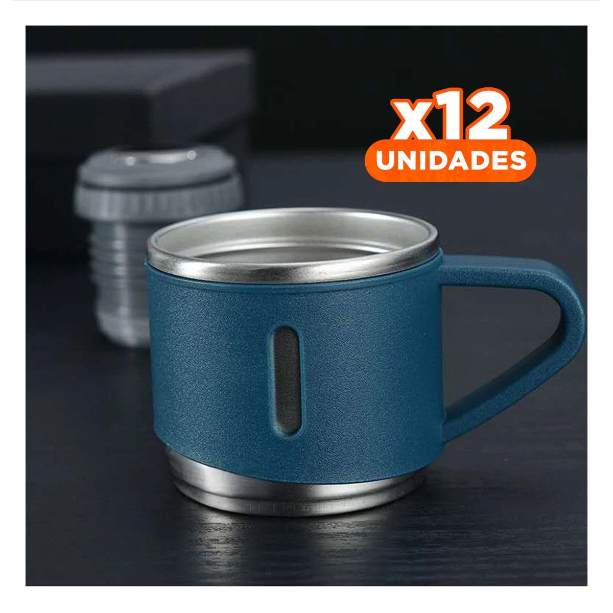 PACK12 ENVASE TERMICO DURABLE CON DOS TAZAS PARA BEBIDAS AZUL Y+PAPEL REGALO - 1