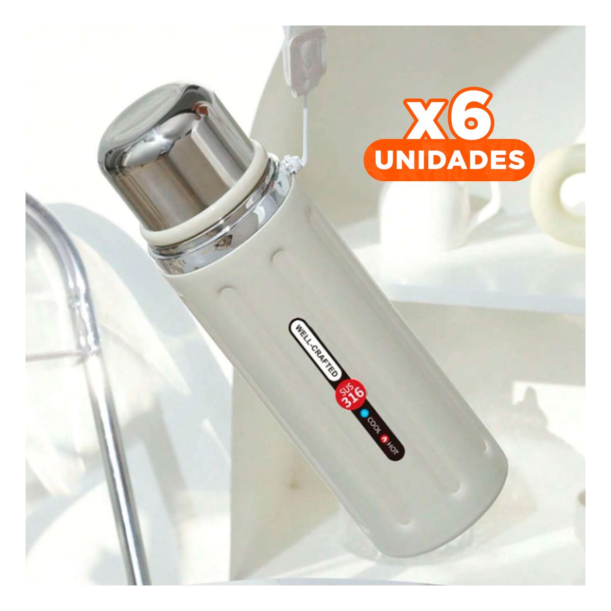 PACK6 CONTENEDOR 800ML BLANCO CON TAPA HERMETICA Y DISEÑO MODERNO PARA OFICINA - 1