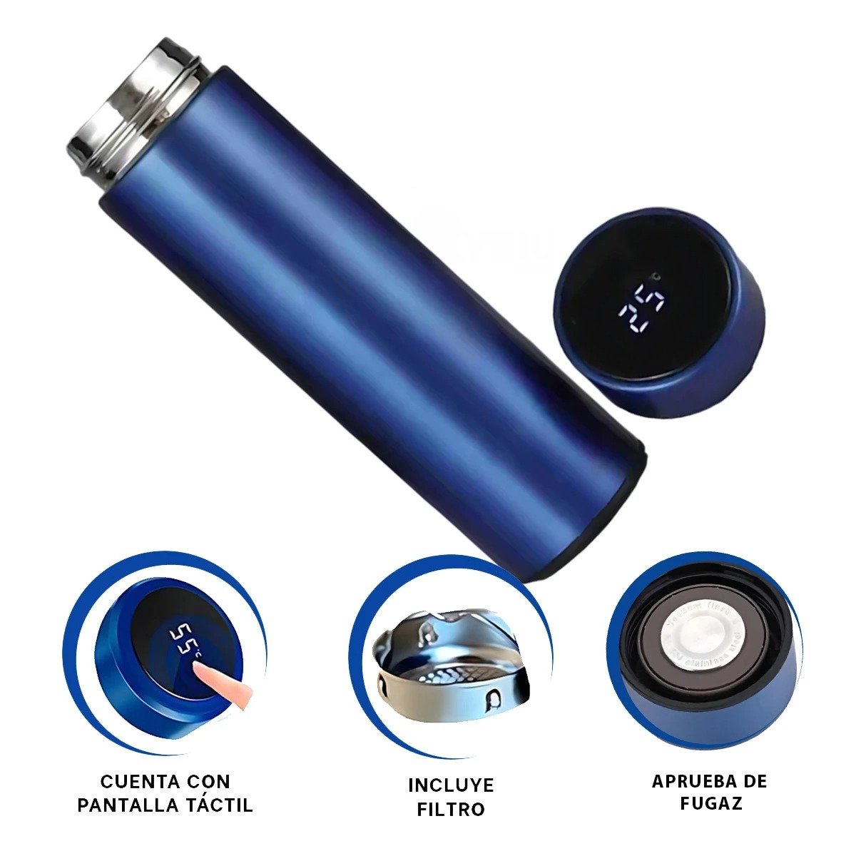 BOTELLA DIGITAL INTELIGENTE 500 ML CON FILTRO DE TE PARA OFICINA AZUL Y+PAPEL REGALO - 5