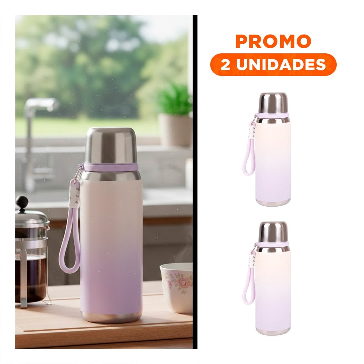 PACK2 ENVASE 800ML LILA RESISTENTE Y DURADERO PARA LLEVAR BEBIDAS Y+REGALO STICKER - 1