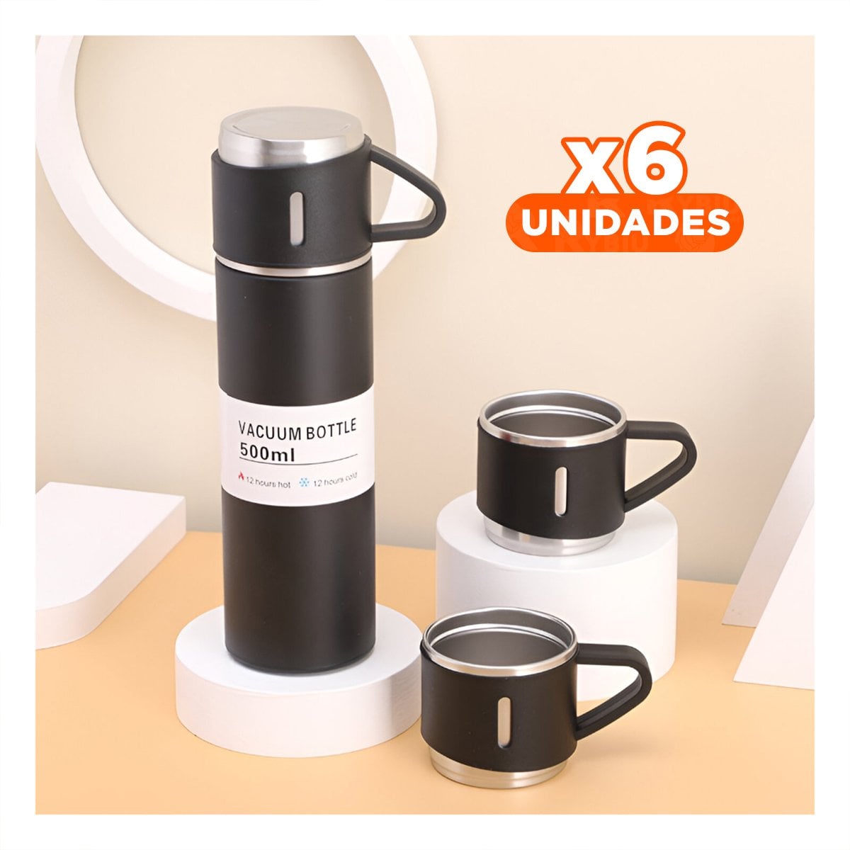 PACK6 DISPENSADOR DE VIAJE CON DOS TAZAS PARA CAFE EN PASEOS NEGRO Y+PAPEL REGALO - 1