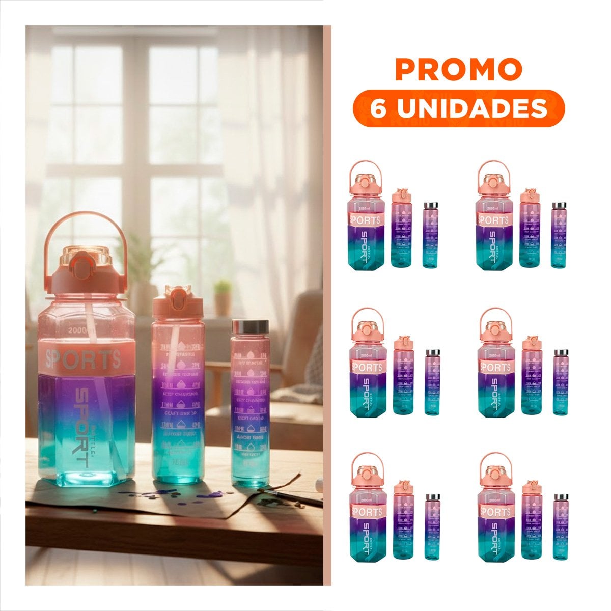 PACK6 CONTENEDOR TRIO TRANSPARENTE ROSADO CLARO MORADO Y VERDE LIGERO Y COMODO YREGALO STICKER - 1