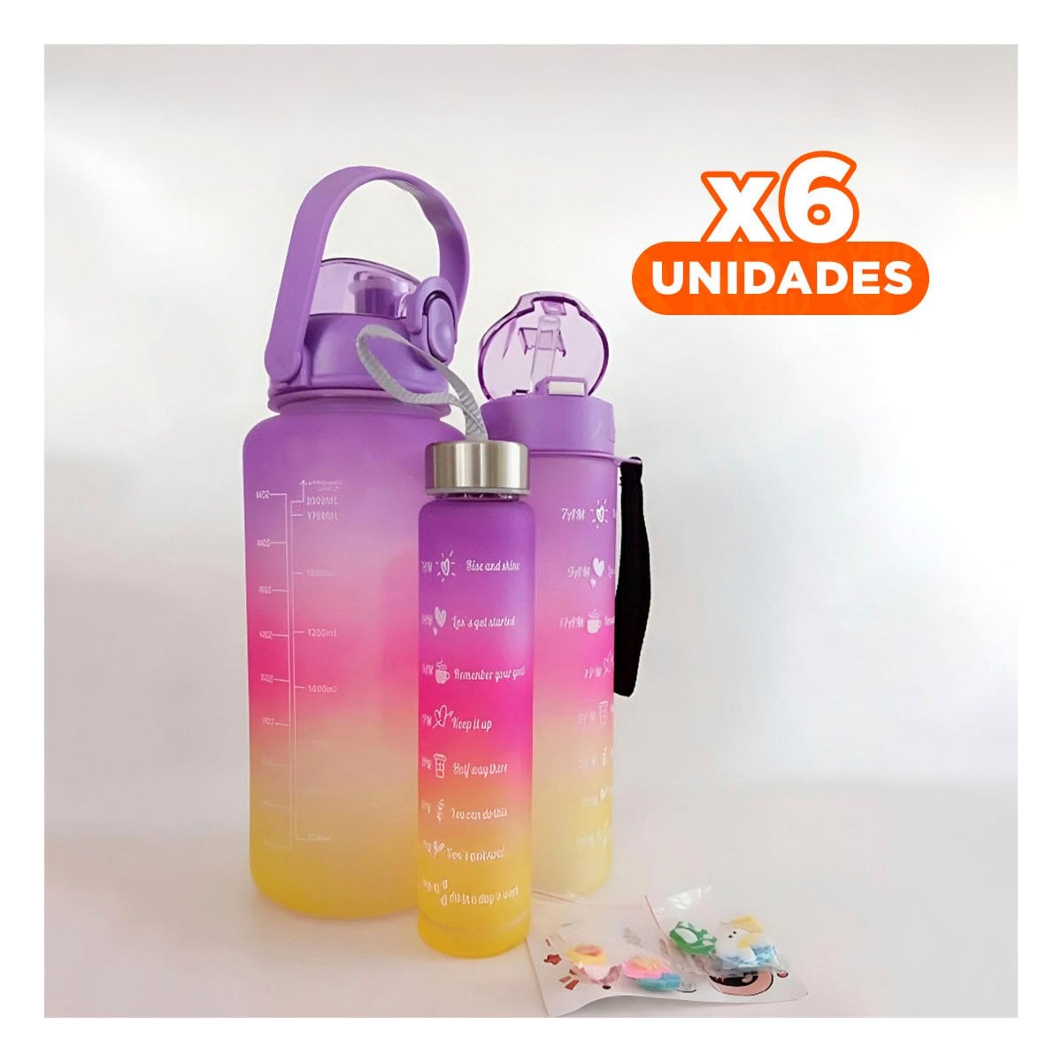 PACK6 CANTIMPLORAS EN MORADO CON 3 UNIDADES 2 L 1 L Y 300 ML PARA RUTINA ACTIVA - 1
