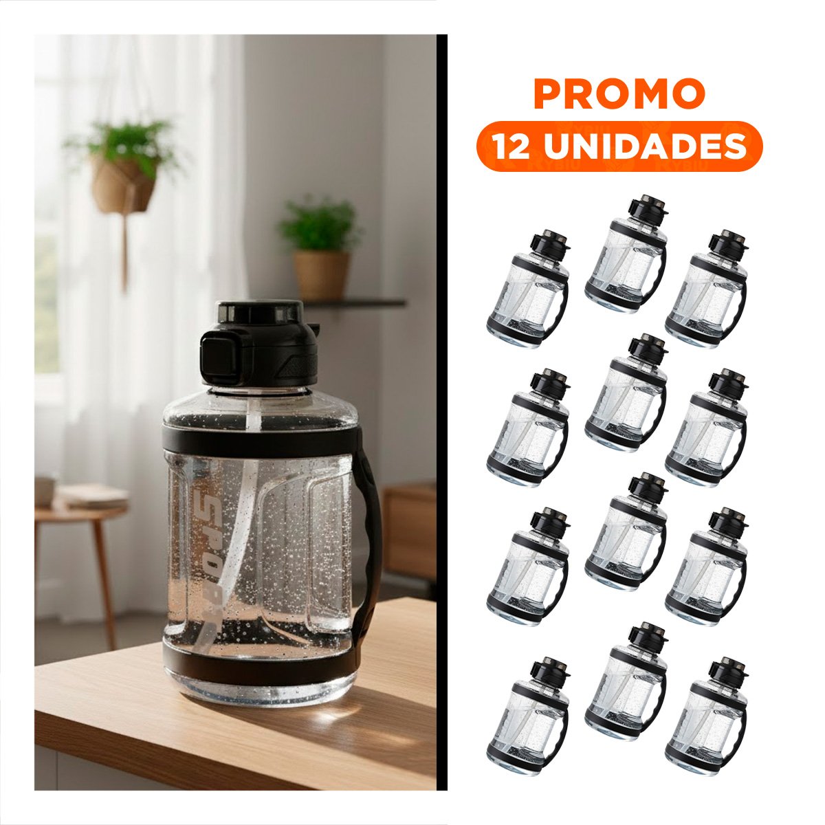 PACK12 TERMO COMODO PARA TRANSPORTAR AGUA SIN DERRAMES NEGRO - 1