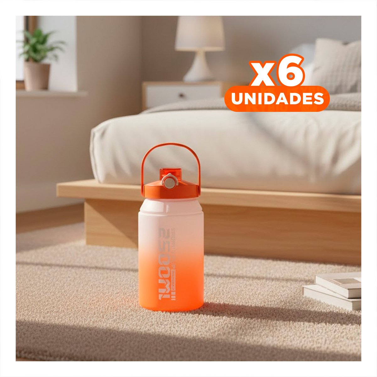 PACK6 BIDON RESISTENTE PARA AVENTURA 2500ML EN NARANJA Y BLANCO YPAPEL REGALO - 1