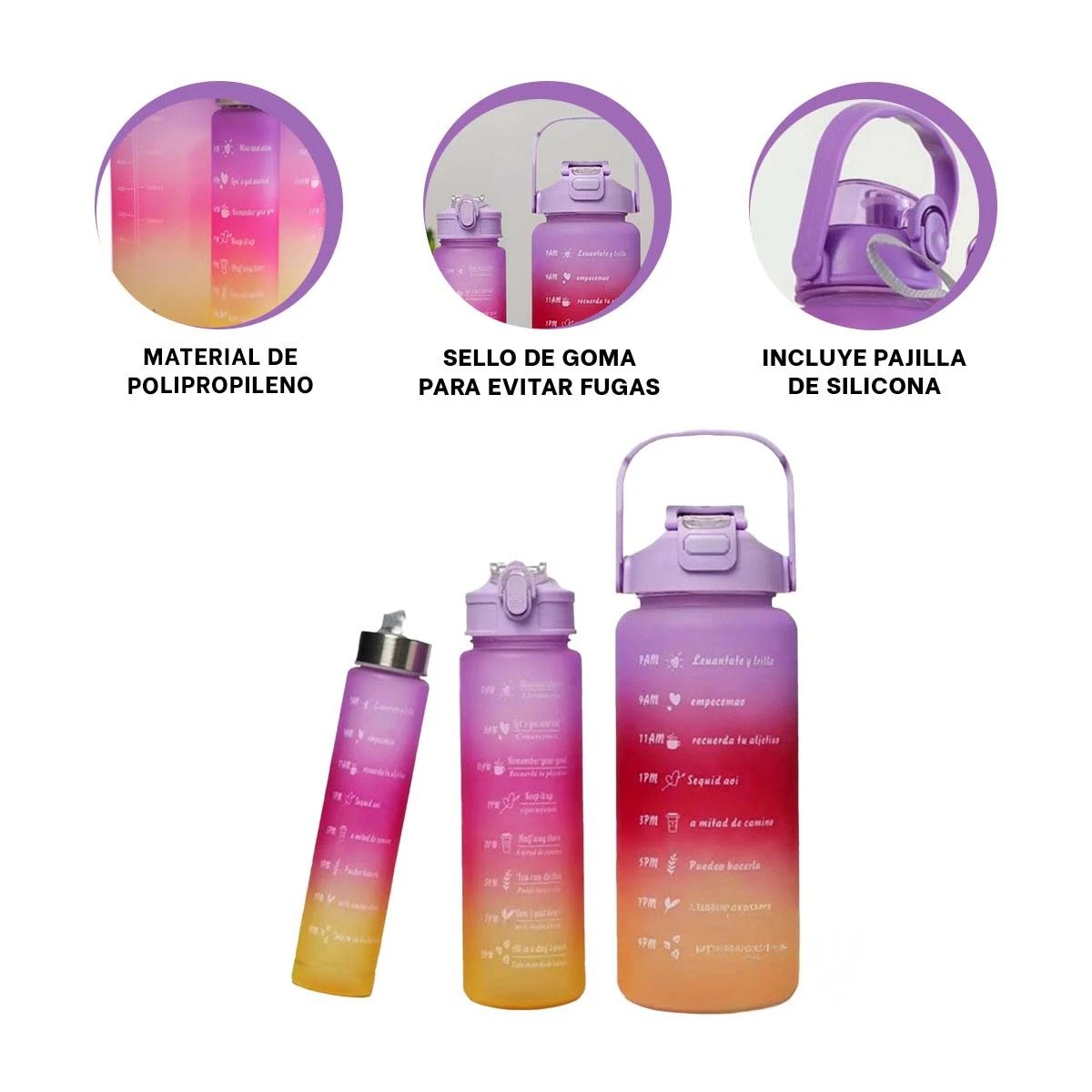 TOMATODOS EN SET DE 3 CON TAPA DE PLASTICO MORADO Y VOLUMEN 2 L 1 L Y 300 ML Y+POST IT - 5