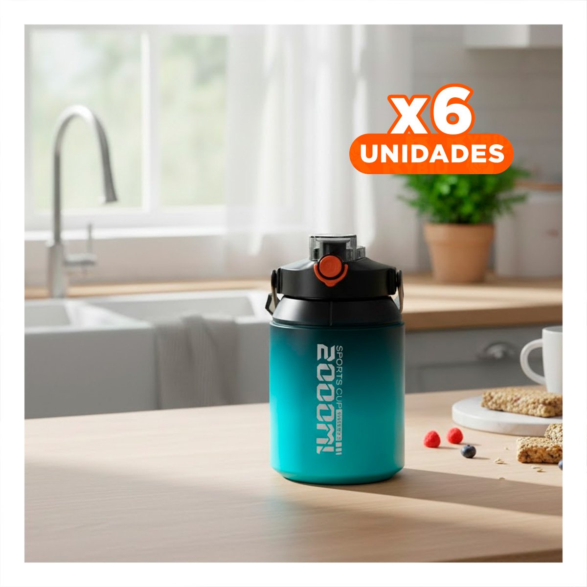 PACK6 CONTENEDOR PRACTICO PARA ENTRENAR 2500ML EN NEGRO Y CELESTE - 1