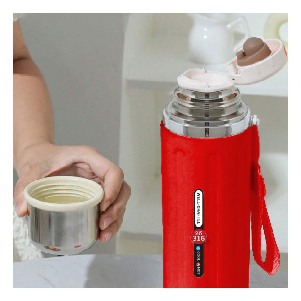 PACK2 ENVASE 800ML ROJO CON TAPA SEGURA Y DISEÑO MODERNO PARA OFICINA O CASA YPAPEL REGALO - 5
