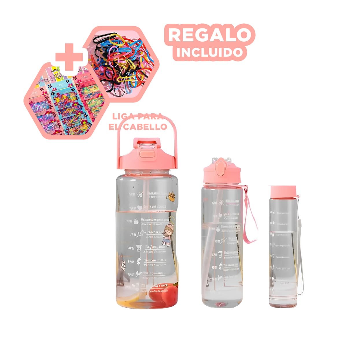 TOMATODO TRIO TRANSPARENTE ROSADO LIGERO Y COMODO PARA TRANSPORTAR BEBIDAS YLIGAS REGALO - 2