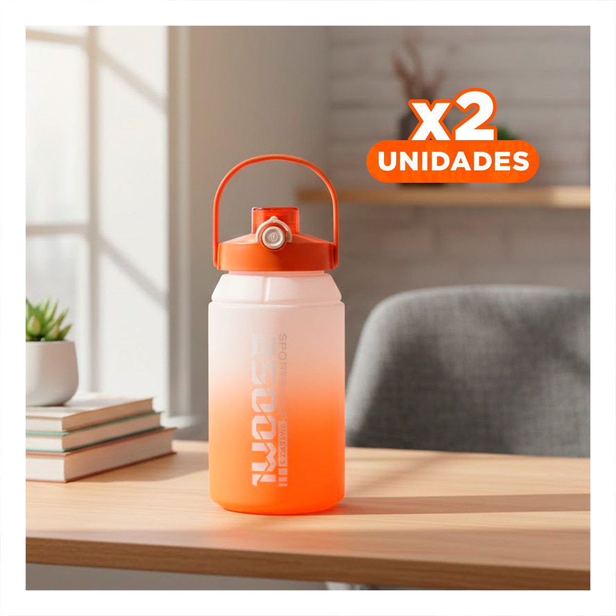 PACK2 BOTELLA DEPORTIVA GRAN FORMATO 2500ML EN NARANJA Y BLANCO - 1