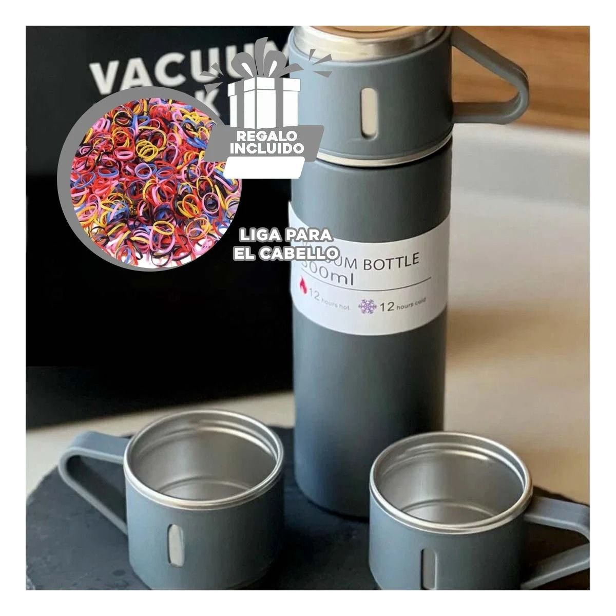 VASO TERMICO INDIVIDUAL CON DOS TAZAS PARA OFICINA PLOMO Y+LIGAS REGALO - 2