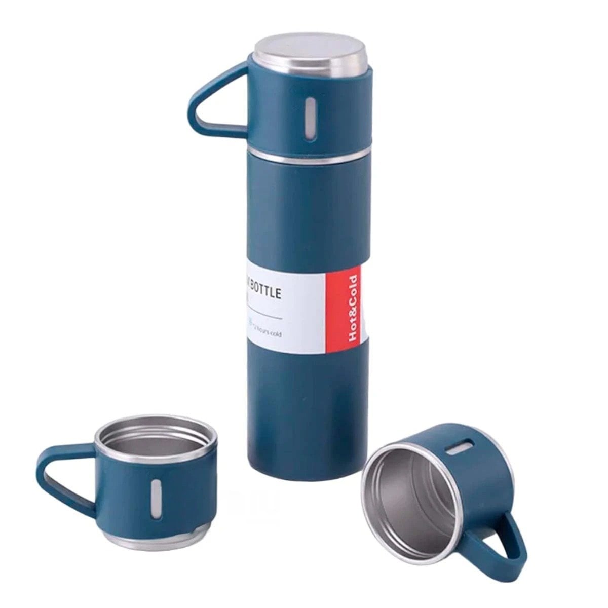 PACK6 RECIPIENTE TERMICO MODERNO CON DOS TAZAS PARA CAFE AZUL Y+REGALO STICKER - 2