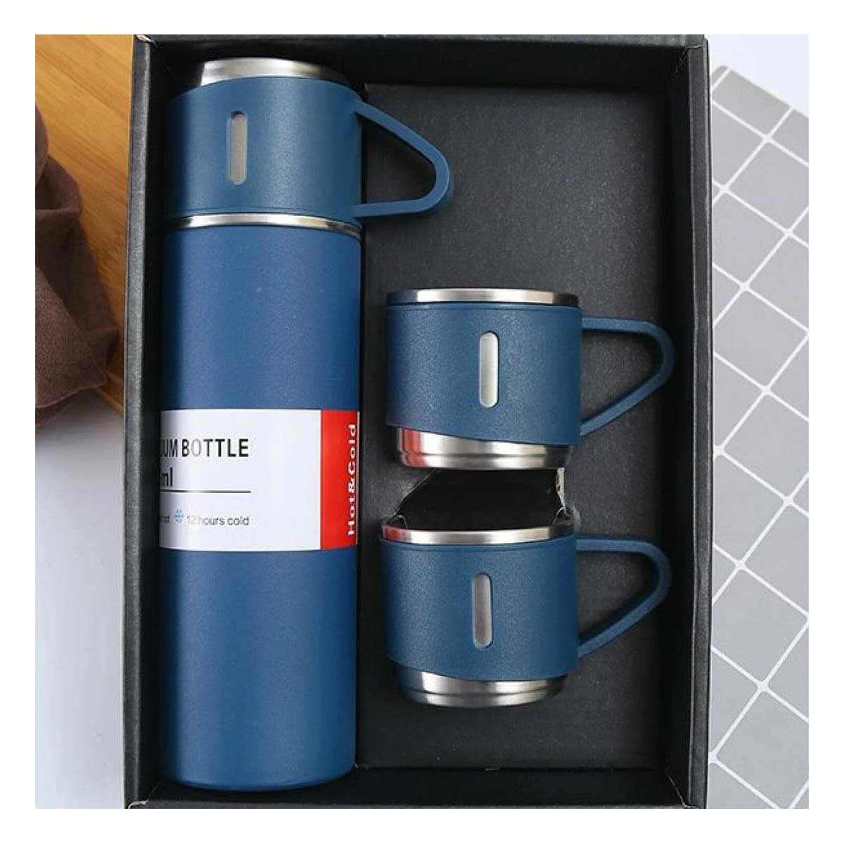 PACK6 RECIPIENTE TERMICO MODERNO CON DOS TAZAS PARA CAFE AZUL Y+REGALO STICKER - 5
