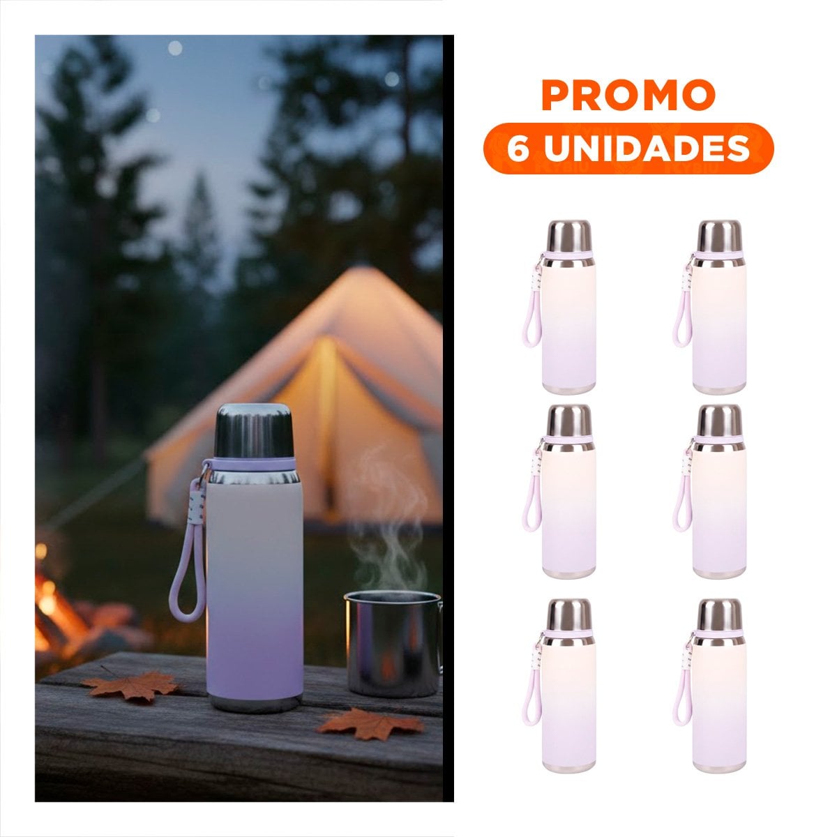 PACK6 CONTENEDOR 800ML LILA DOBLE PARED QUE CONSERVA TEMPERATURA Y+REGALO STICKER - 1