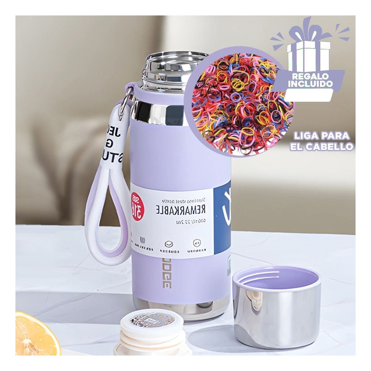 TERMO LILA 500ML CON TAPA SEGURA PARA CAFÉ TÉ Y BEBIDAS FRÍAS Y+LIGAS REGALO - 2