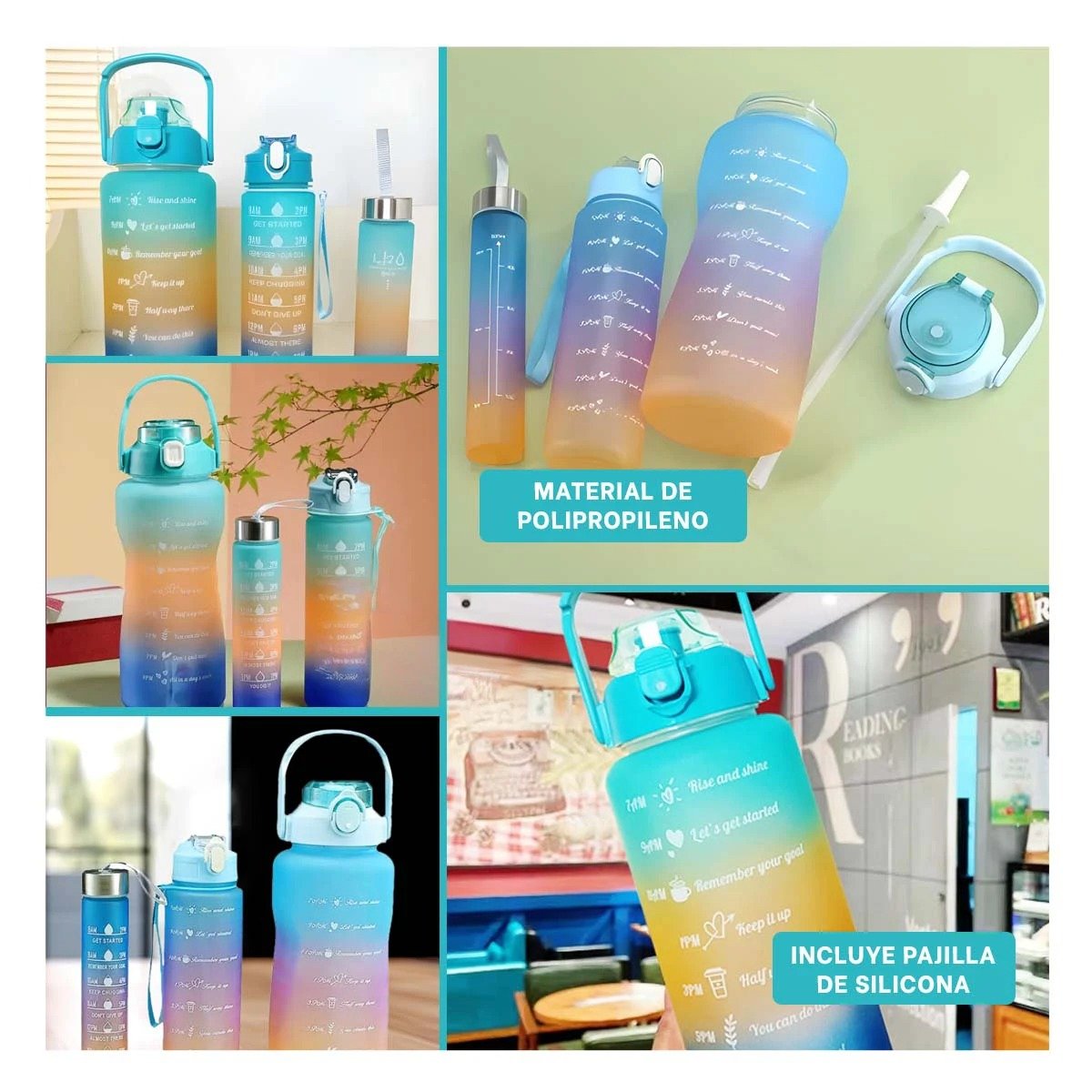 PACK6 BOTELLAS DE HIDRATACION CELESTE CON 2 L 1 L Y 300 ML DE 3 UNIDADES Y+PAPEL REGALO - 3